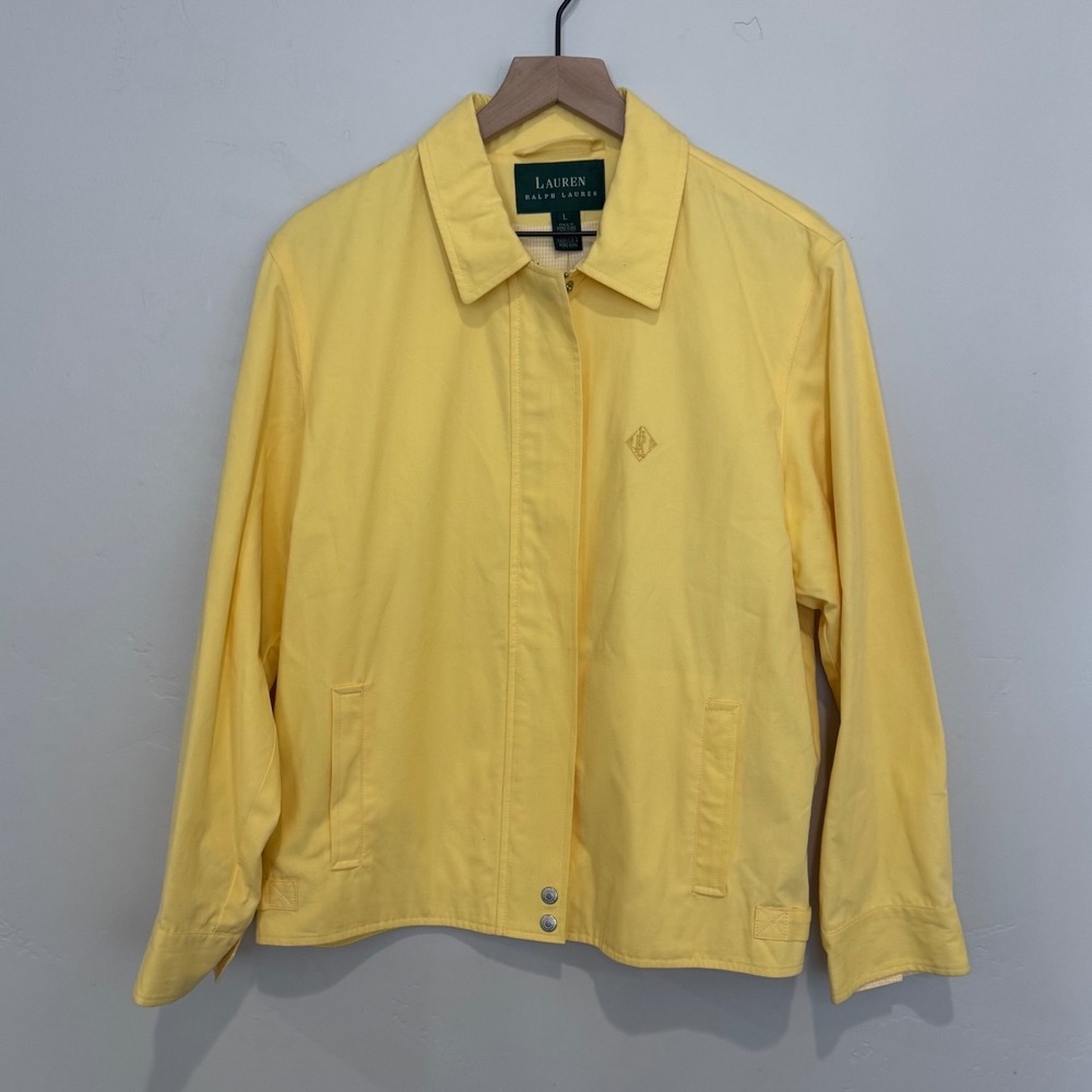 Lauren Ralph Lauren Vintage Yellow Cotton Harrington Jacket Gingham Lined Large